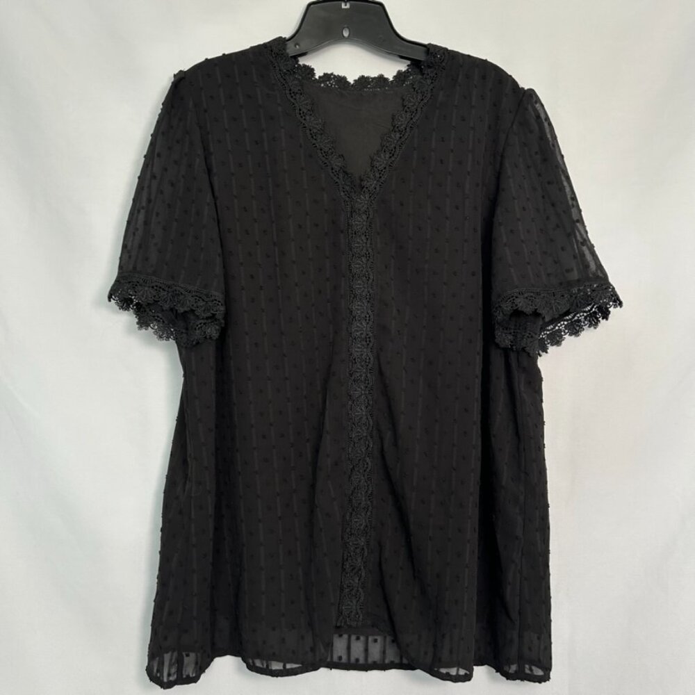 Black Lace‎ Trim Top with Textured Polka Dot Design - Size XL - Picture 6 of 6